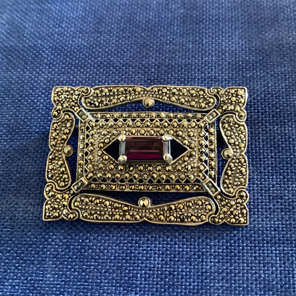 Sterling Silver Pave Brooch with Tourmaline Stone!